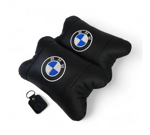 Авто подушки 2шт — набір BMW з натуральної шкіри, на підголівник у машину, Автомобільна подушка БМВ
