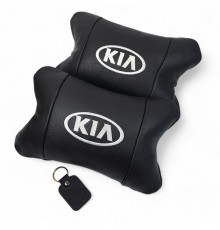 Автодушки 2 шт на підголовник Kia / Кіа, натуральна шкіра, чорні, Підголовник для авто з комфортом