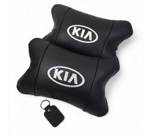 Автодушки 2 шт на підголовник Kia / Кіа, натуральна шкіра, чорні, Підголовник для авто з комфортом