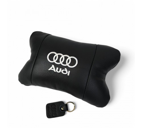 Автомобільна подушка для підголівника Audi – чорна натуральна шкіра