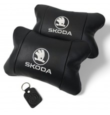 Автомобільні подушки 2 шт на підголівник Skoda / Шкода, з натуральної шкіри, стильний аксесуар для вашого авто