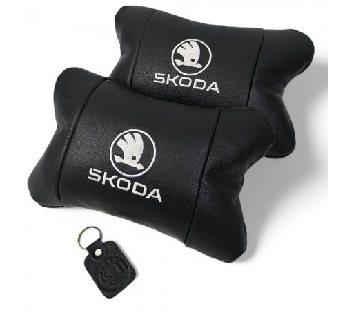 Автомобільні подушки 2 шт на підголівник Skoda / Шкода, з натуральної шкіри, стильний аксесуар для вашого авто