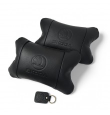 Набір авто подушок Skoda з натуральної шкіри + брелок, Автоподушка на підголовник