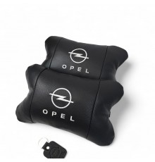 Набір автомобільних подушок 2шт для Opel, натуральна шкіра, стильні чорні підголівники Опель для авто