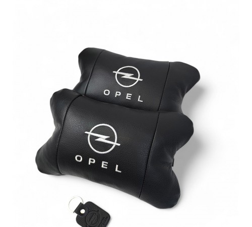 Набір автомобільних подушок 2шт для Opel, натуральна шкіра, стильні чорні підголівники Опель для авто