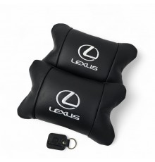 Набір автоподушок Lexus шкіра Італія+ подарунок, Автоподушки Лексус з вишивкою