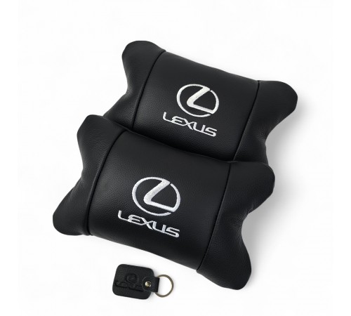 Набір автоподушок Lexus шкіра Італія+ подарунок, Автоподушки Лексус з вишивкою