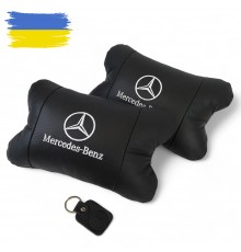Набір Мерседес 2шт, натуральна шкіра, подушки на підголівник для авто з логотипом Mercedes-Benz