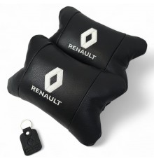 Набір подушок 2шт для авто Renault, натуральна шкіра, на підголівник у машину з логотипом Рено