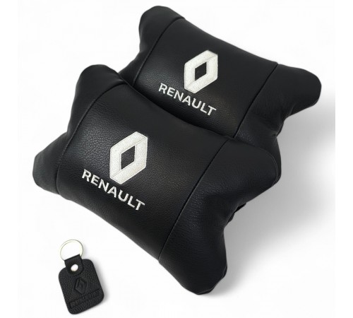 Набір подушок 2шт для авто Renault, натуральна шкіра, на підголівник у машину з логотипом Рено
