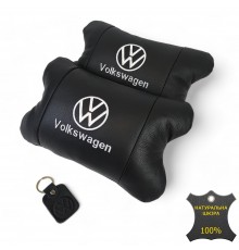 Набір подушок 2шт в авто Volkswagen з натуральної шкіри, на підголовник у машину, Автомобільна подушка