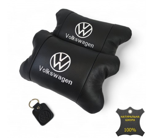 Набір подушок 2шт в авто Volkswagen з натуральної шкіри, на підголовник у машину, Автомобільна подушка