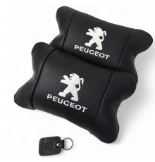Набір подушок Peugeot із шкіри + брелок у подарунок, Автоподушки з вишивкою