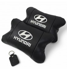 Набір подушок для авто Hyundai 2шт, натуральна шкіра, чорний колір, комфортні підголовники в автомобіль