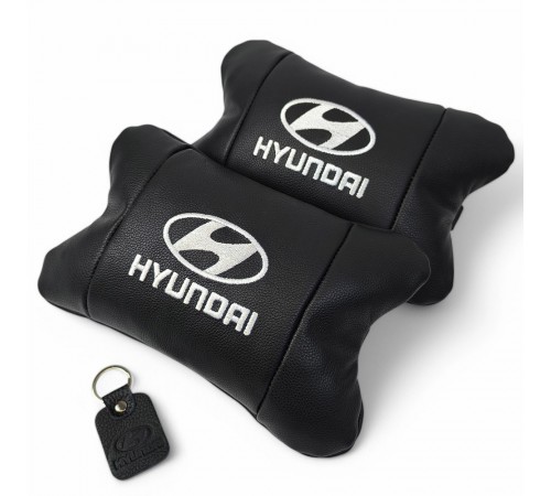 Набір подушок для авто Hyundai 2шт, натуральна шкіра, чорний колір, комфортні підголовники в автомобіль
