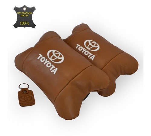 Набір шкіряних подушок 2шт на підголівник Toyota. Комфортні ортопедичні подушки,Тойота