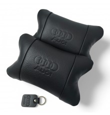 Набір шкіряних подушок Audi + брелок у подарунок, подушки на підголовник у авто