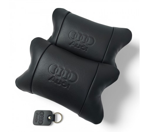 Набір шкіряних подушок Audi + брелок у подарунок, подушки на підголовник у авто