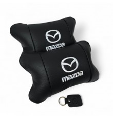 Набір шкіряних подушок Mazda з вишивкою логотипу + подарунок – шкіряний брелок