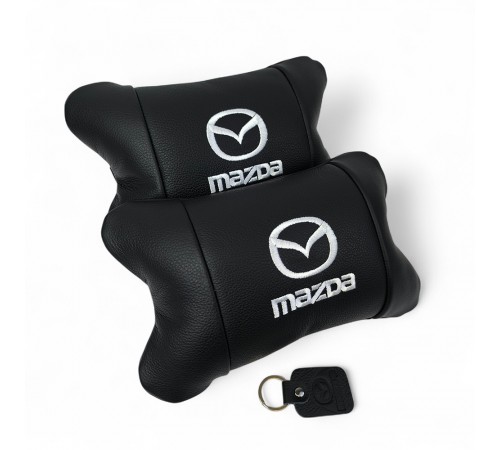 Набір шкіряних подушок Mazda з вишивкою логотипу + подарунок – шкіряний брелок