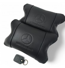 Набір шкіряних подушок Mercedes-Benz + брелок у подарунок, подушка на підголовник