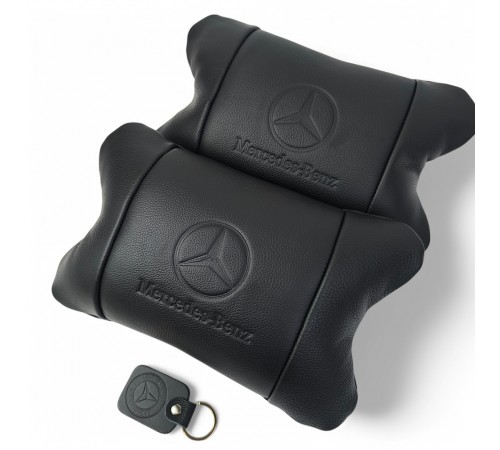 Набір шкіряних подушок Mercedes-Benz + брелок у подарунок, подушка на підголовник