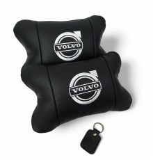 Набір шкіряних подушок Volvo + брелок у подарунок, Автоподушки Volvo з вишивкою