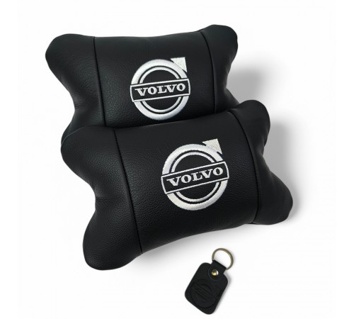 Набір шкіряних подушок Volvo + брелок у подарунок, Автоподушки Volvo з вишивкою