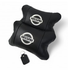 Подушки в авто 2 шт Nissan, натуральна шкіра, з логотипом Ніссан, на підголівник для вашої машини