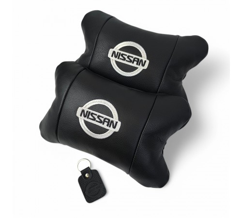 Подушки в авто 2 шт Nissan, натуральна шкіра, з логотипом Ніссан, на підголівник для вашої машини