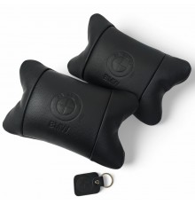 Преміальний набір автоподушок BMW із натуральної шкіри – подушки + брелок